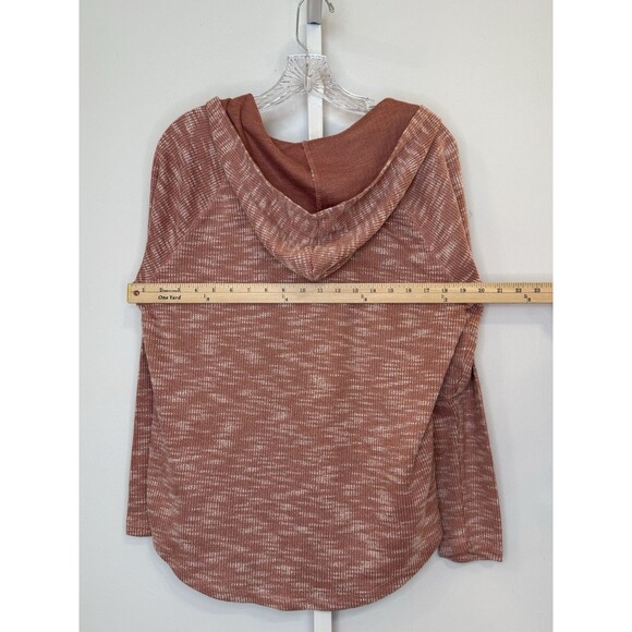 Inspired Hearts Women’s 1X Hoodie Top Pink Lace-Up Neck Waffle Knit Long Sleeve - Picture 5 of 10